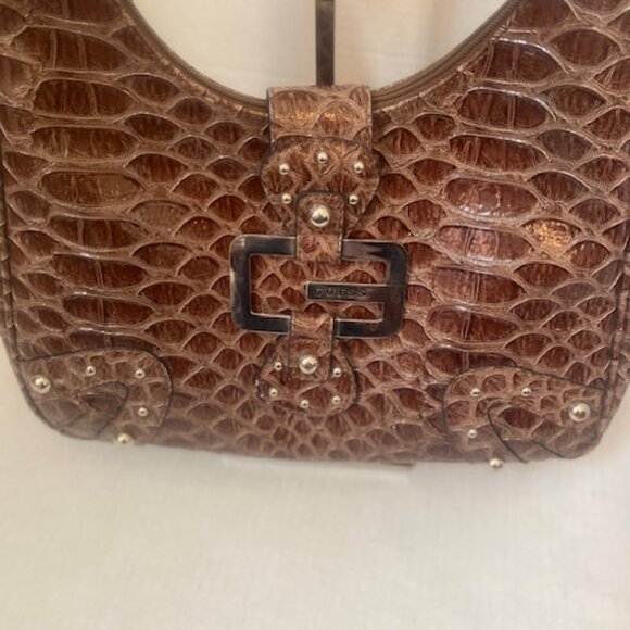Guess VIntage Y2K Hobo Brown Faux Crocodile Shoulder Bag - Picture 2 of 7